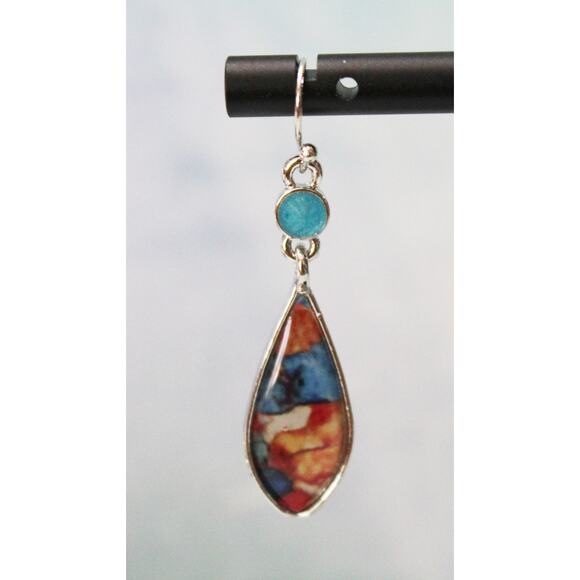 Sterling Silver 925 Earrings with Enameled Swirl Coloring E146 - Picture 2 of 3